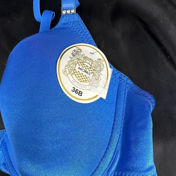 Mopas Intimates Blue Bra Rhinestone Straps Adjustable Straps Underwire - Picture 5 of 9